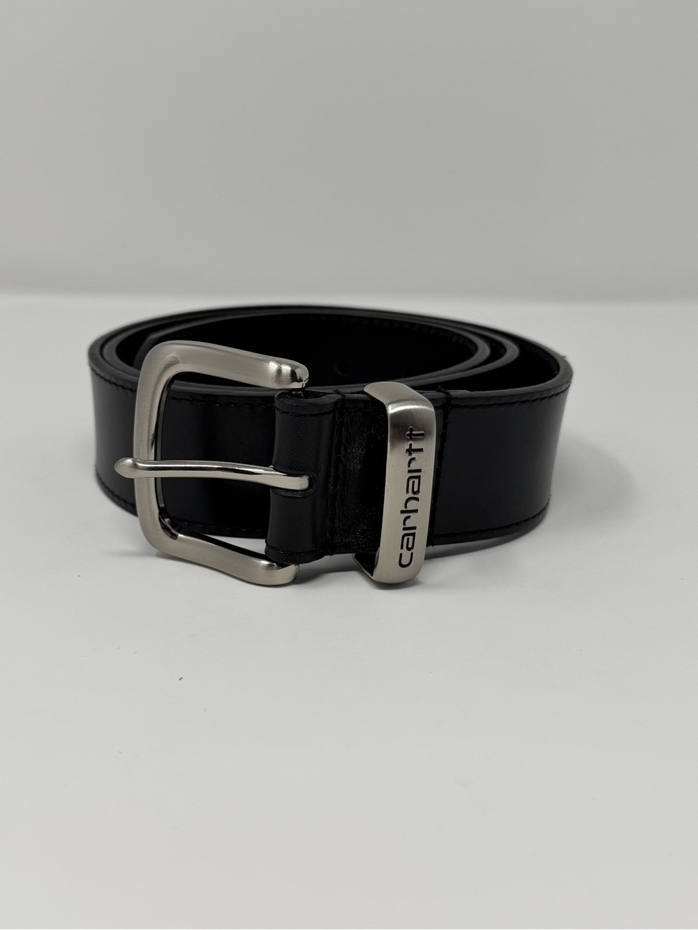 Carhartt Black Leather Belt with Silver Brushed Buckle Size 34
